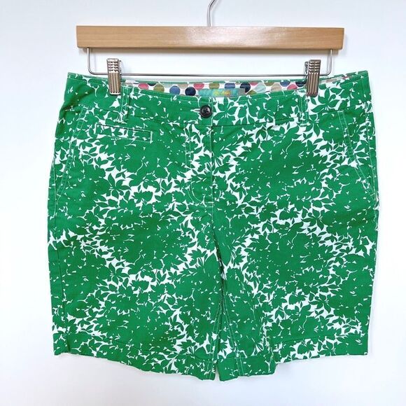 Boden Bermuda Chino Shorts Emerald Green White Floral Pattern Cotton size 10 - Picture 2 of 14